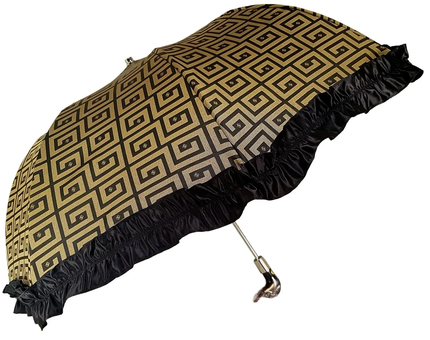 Automatic Folding Umbrella with Black Ruffle