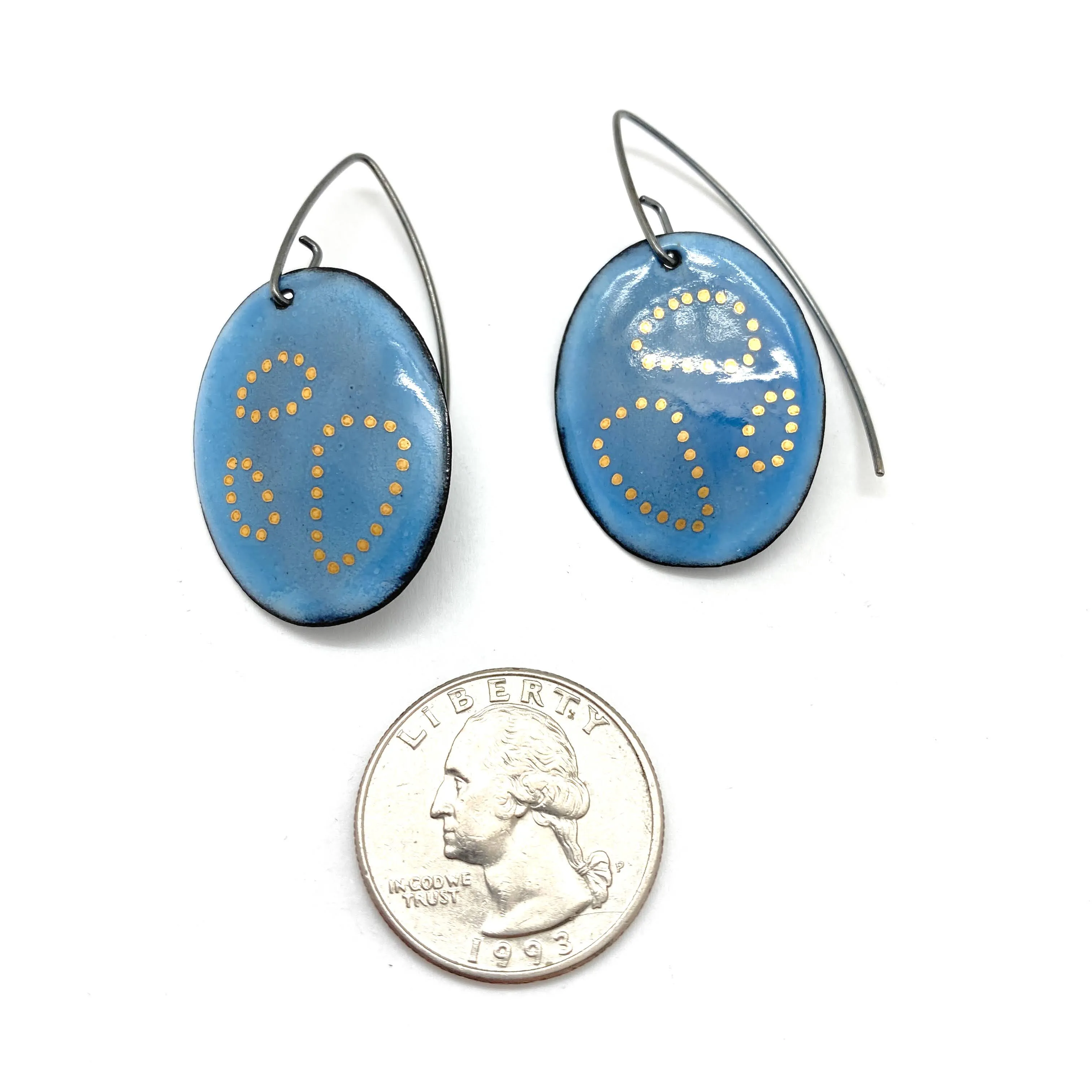 Blue Oval Gold Dot Earrings