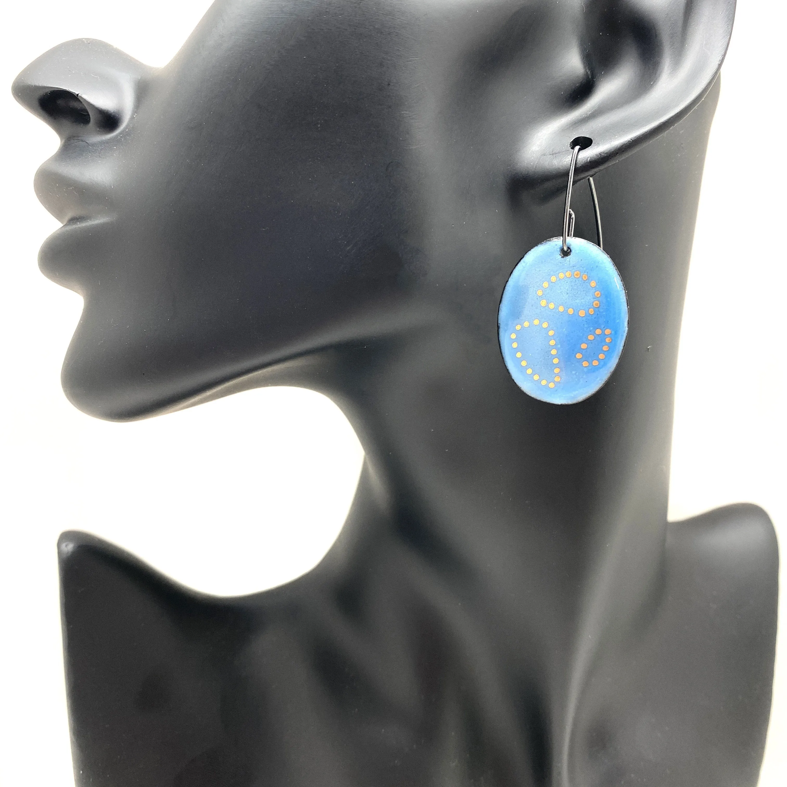 Blue Oval Gold Dot Earrings