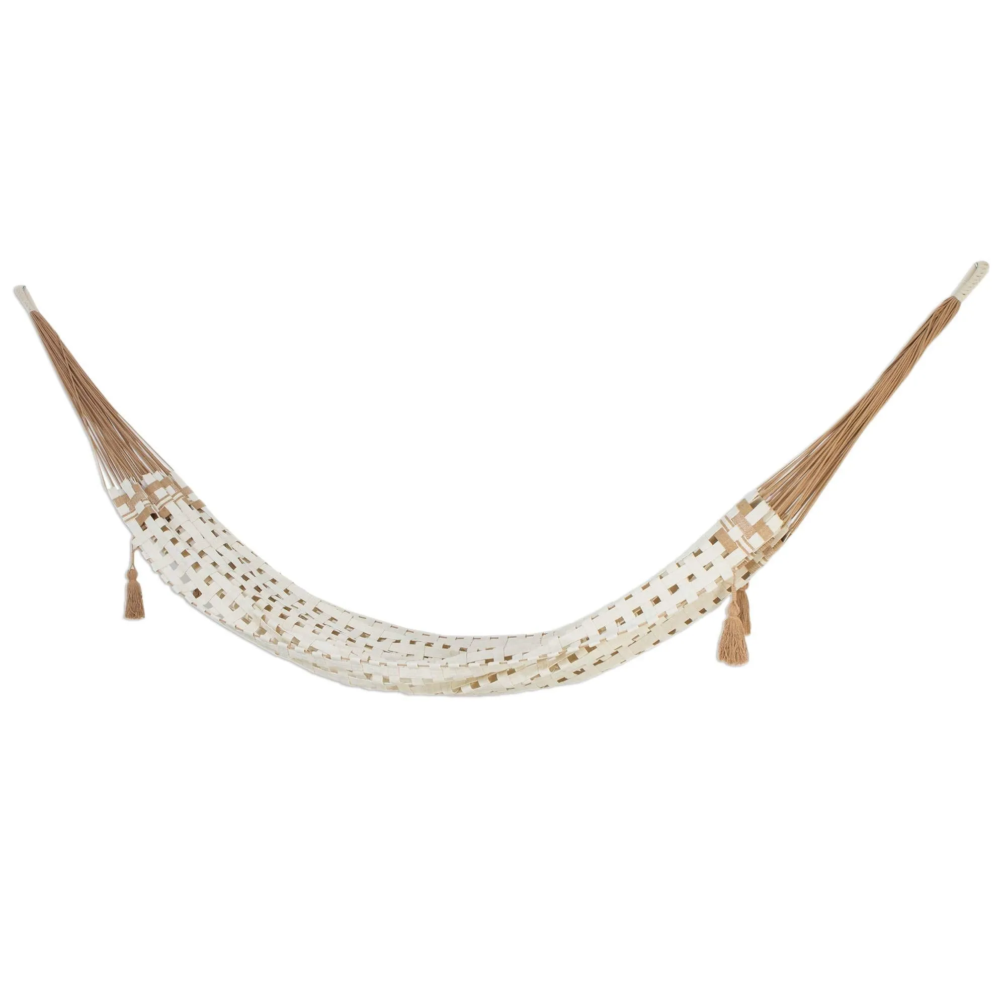 Brown and Ivory Hand Woven Cotton Rope Hammock - NOVICA