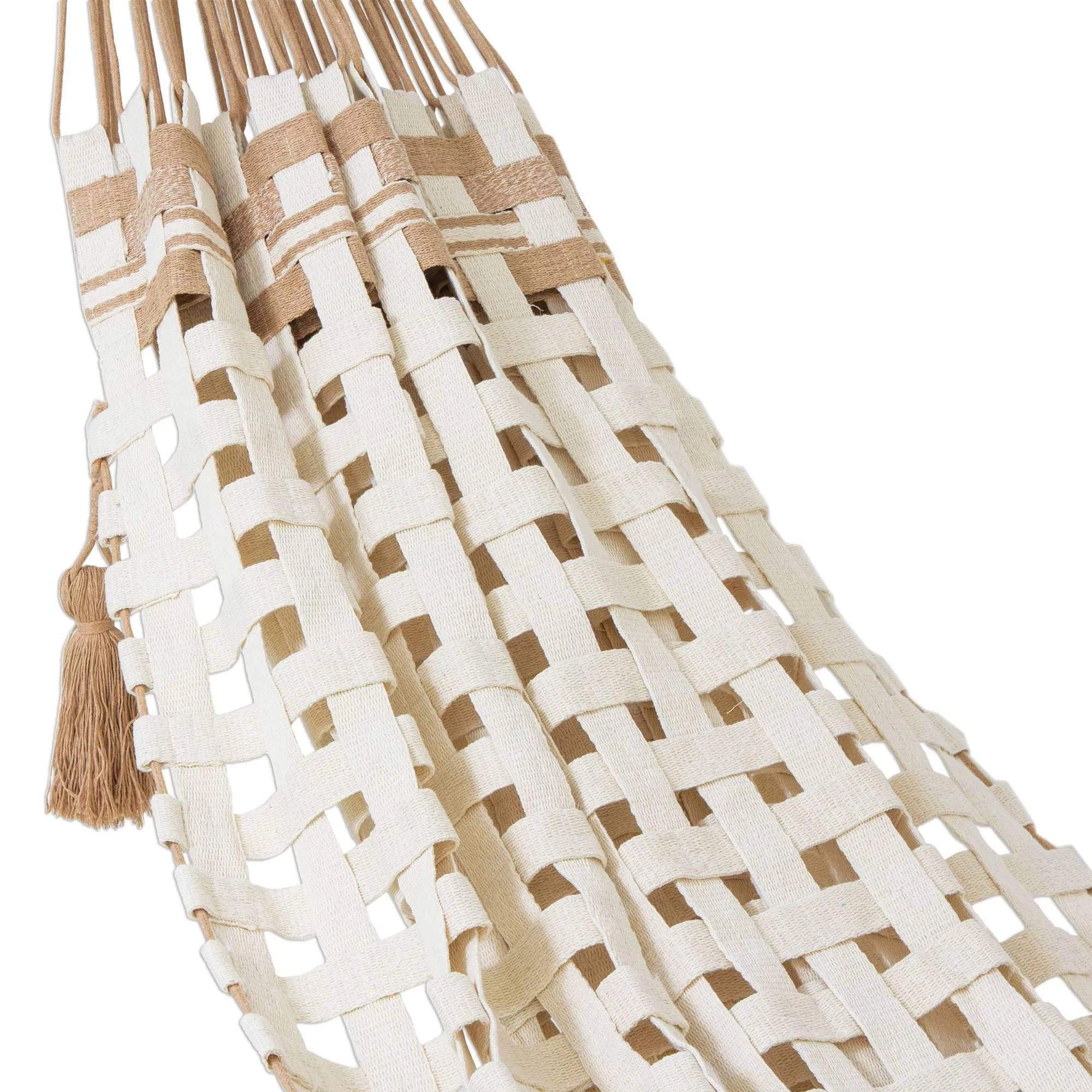 Brown and Ivory Hand Woven Cotton Rope Hammock - NOVICA