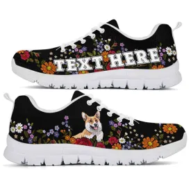 Custom Name Corgi Sneaker, Corgi Colorful Flower Floral Dog Lovers Sneakers Gym Running Shoes, Best Running Shoes