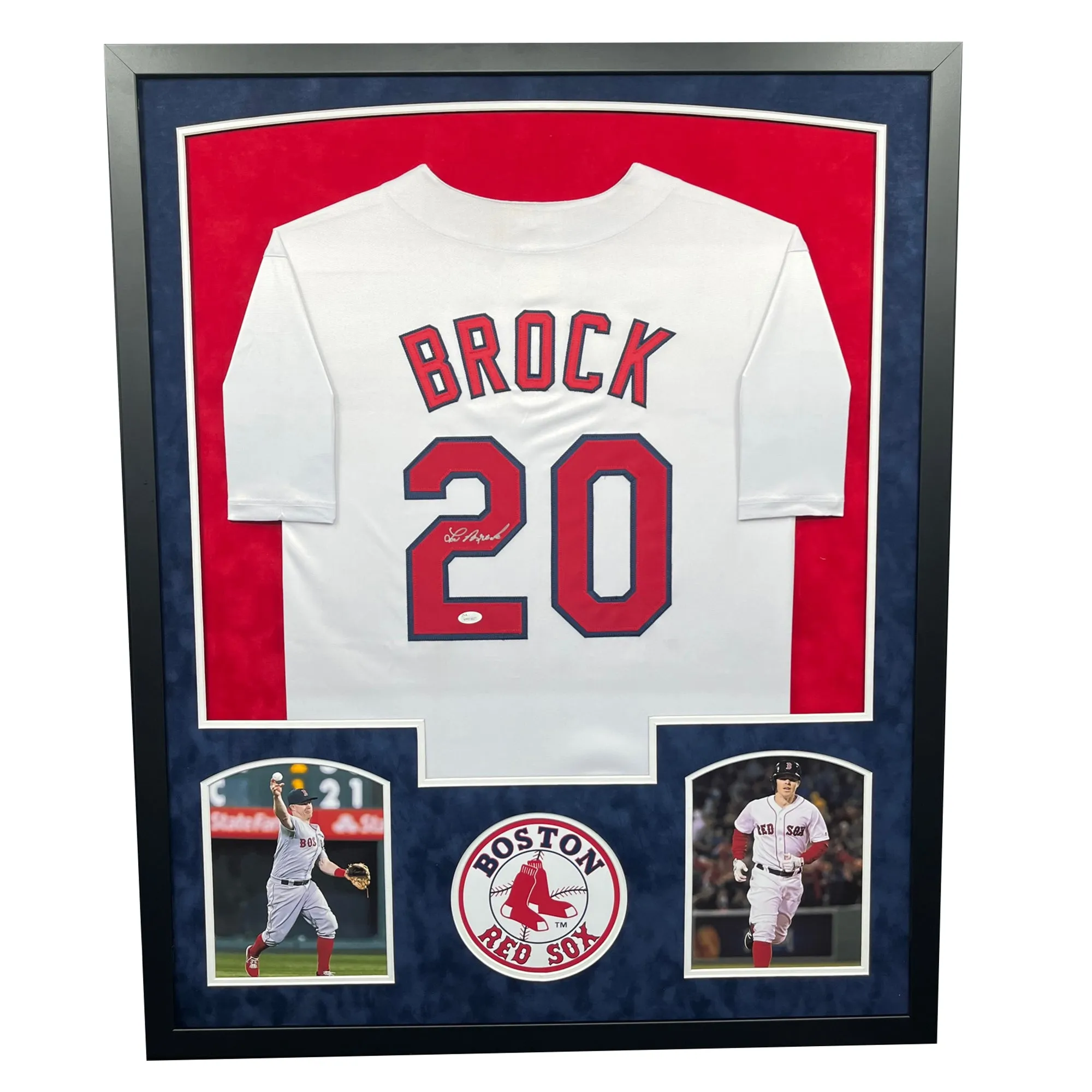 Lou Brock Signed St. Louis White Custom Double-Suede Framed baseball Jersey (JSA)