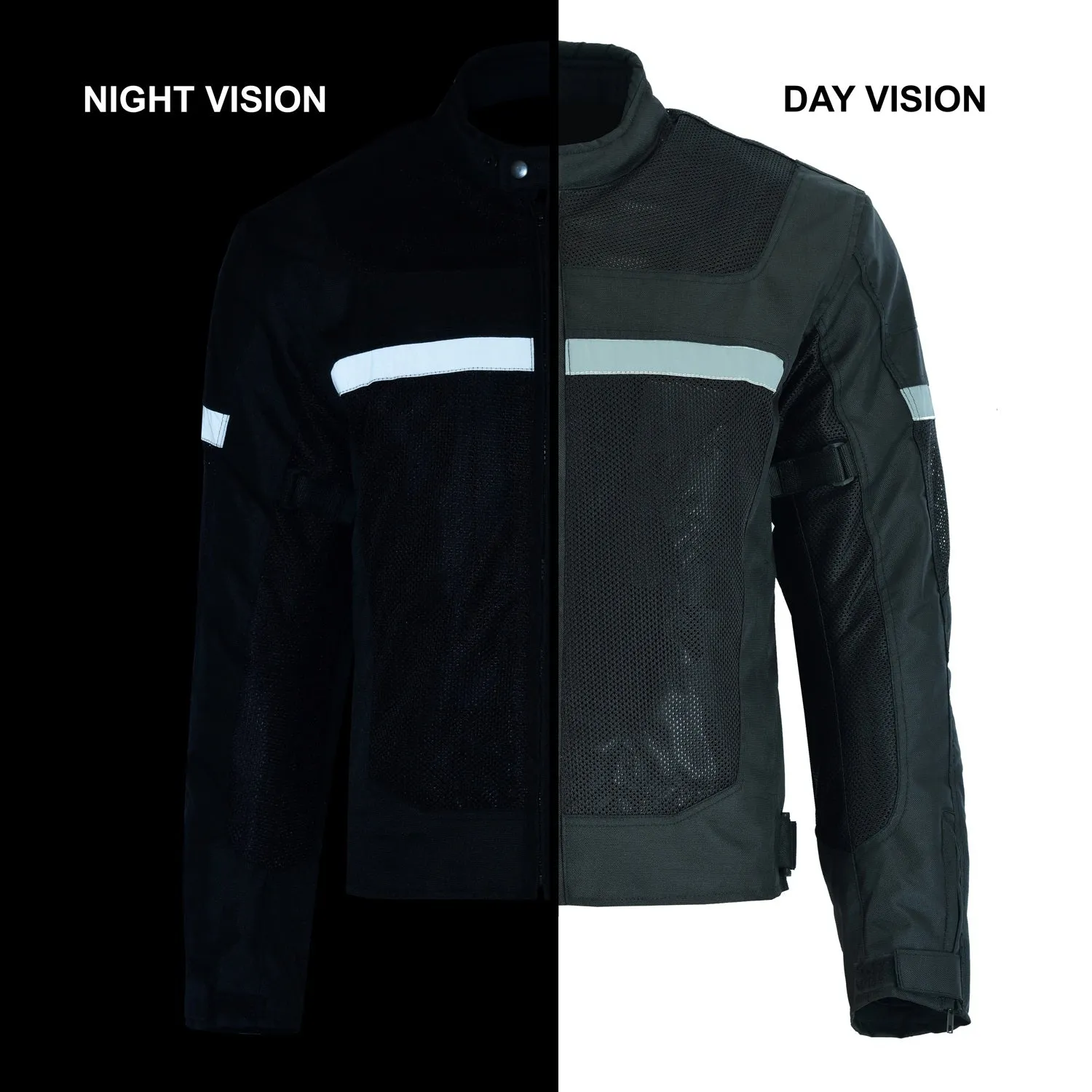 Mens Motorcycle Perforated Textile Reflective Mesh Riding 3 Season Jacket with removable armor