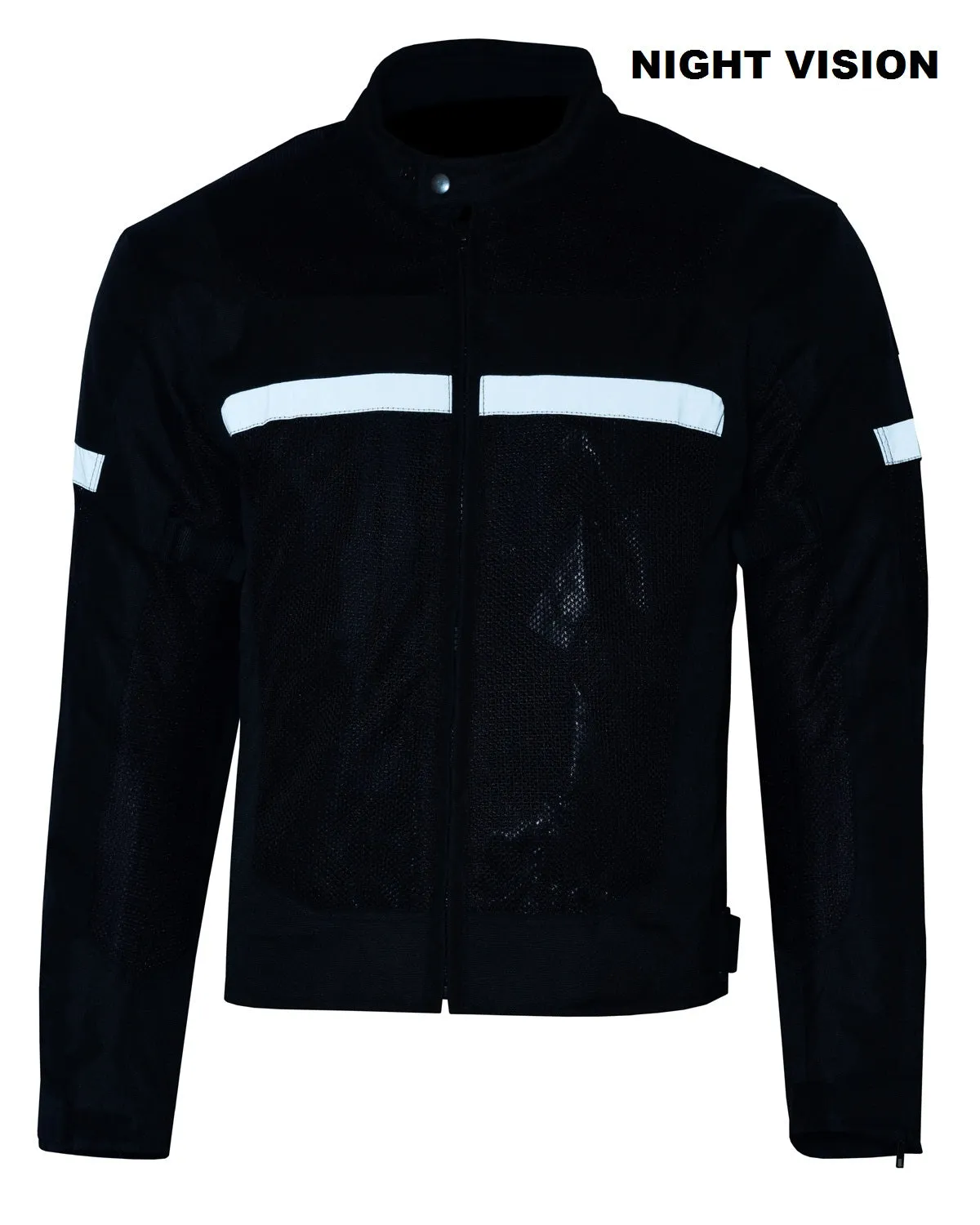 Mens Motorcycle Perforated Textile Reflective Mesh Riding 3 Season Jacket with removable armor