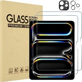 ProCase 2 2 Pack Screen Protector for iPad Pro 13 inch 2024 (M4) A2925 A2926 A3007 with Camera Lens Protector, Tempered Glass Film for iPad Pro 13" 7th Gen