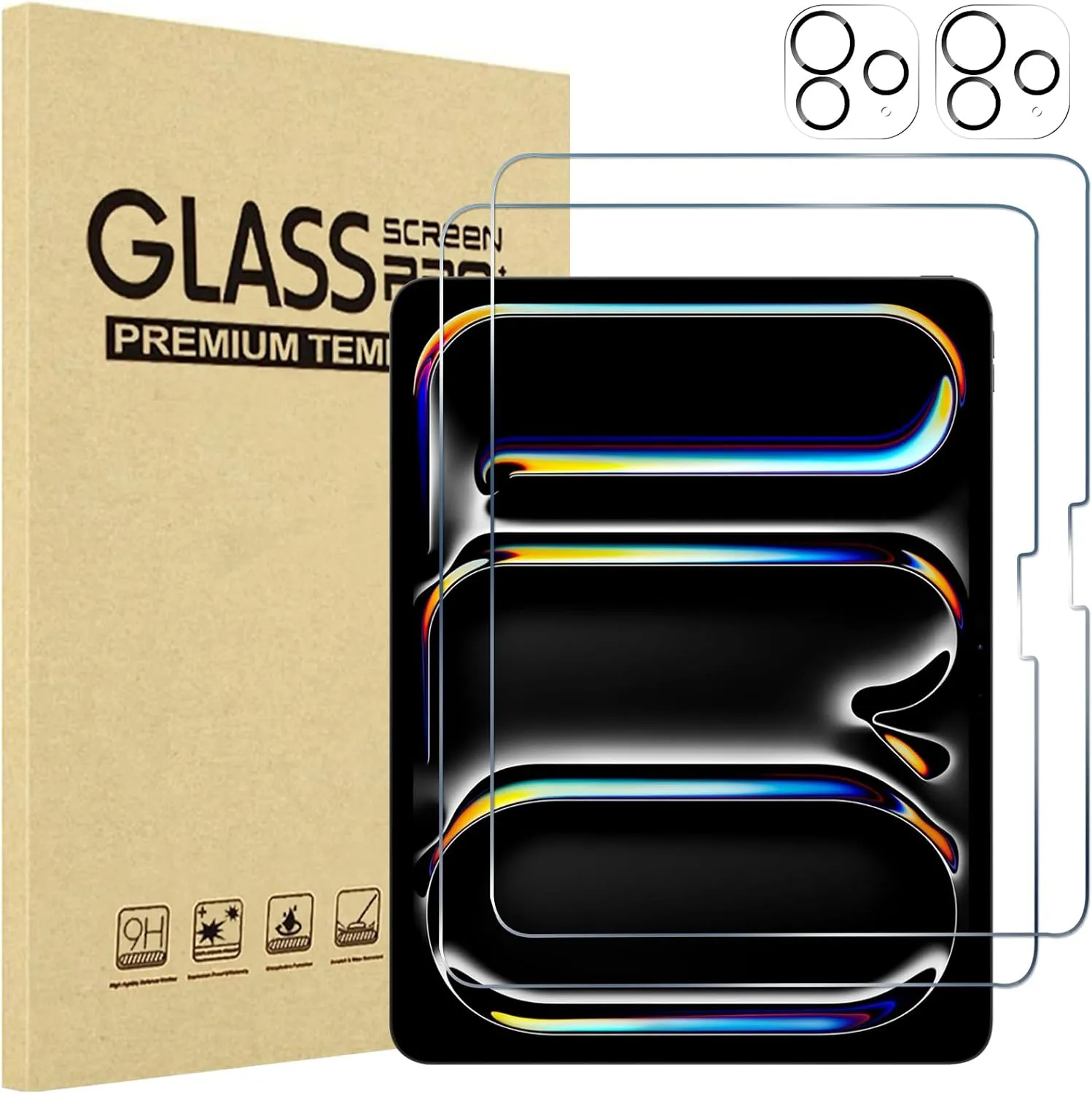 ProCase 2 2 Pack Screen Protector for iPad Pro 13 inch 2024 (M4) A2925 A2926 A3007 with Camera Lens Protector, Tempered Glass Film for iPad Pro 13" 7th Gen