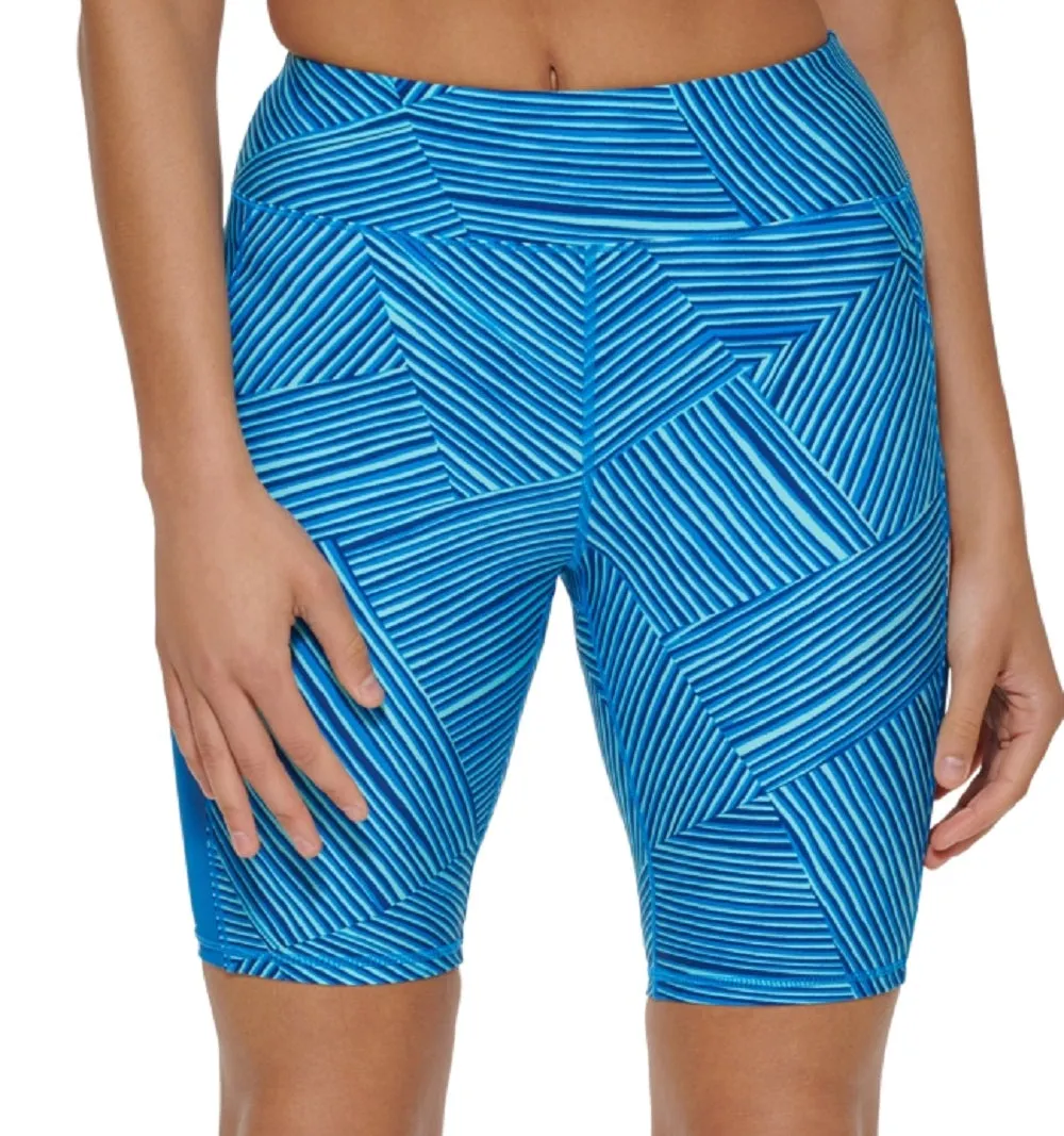 Tommy Hilfiger Women's Printed High Rise Compression Bike Shorts Blue Size X-Small